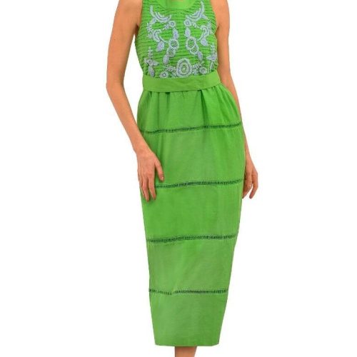 Hand Embroidered Cotton Peony Paradise Midi/Maxi Dress - La Di Da Kelly Peri