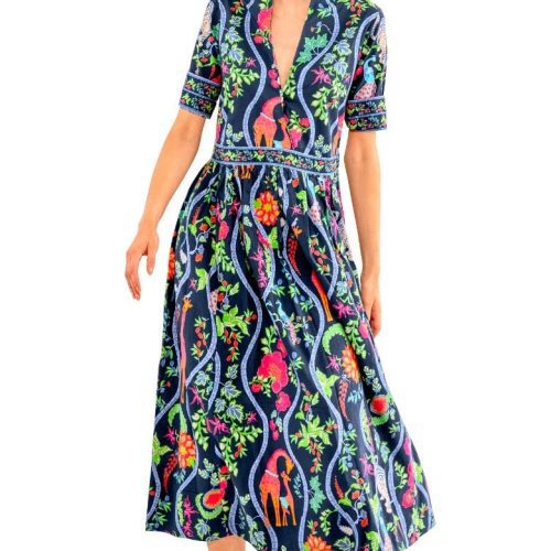 June Dress - Jungle Symphony Navy