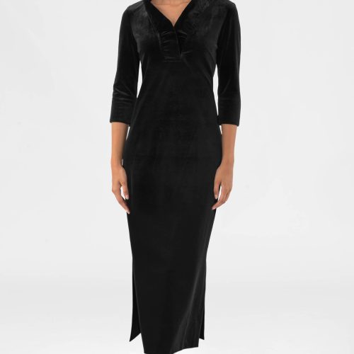 Ruffneck Midi/Maxi Dress - Silky Velvet (Pre-Order) Black