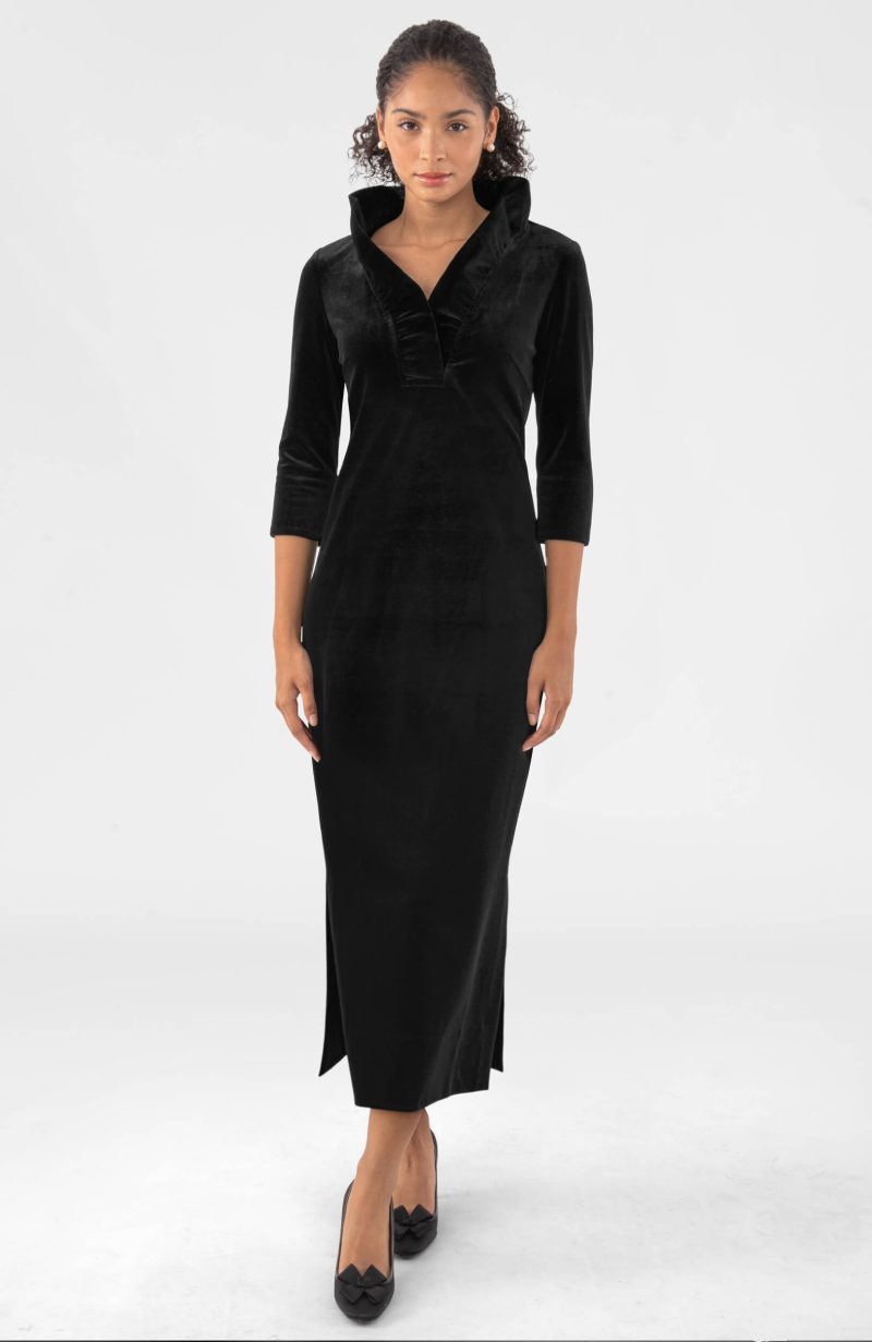 Ruffneck Midi/Maxi Dress - Silky Velvet (Pre-Order) Black