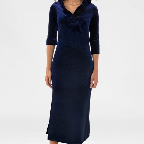 Ruffneck Midi/Maxi Dress - Silky Velvet (Pre-Order) Navy