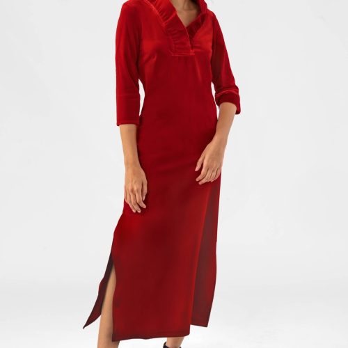 Ruffneck Midi/Maxi Dress - Silky Velvet (Pre-Order) Red