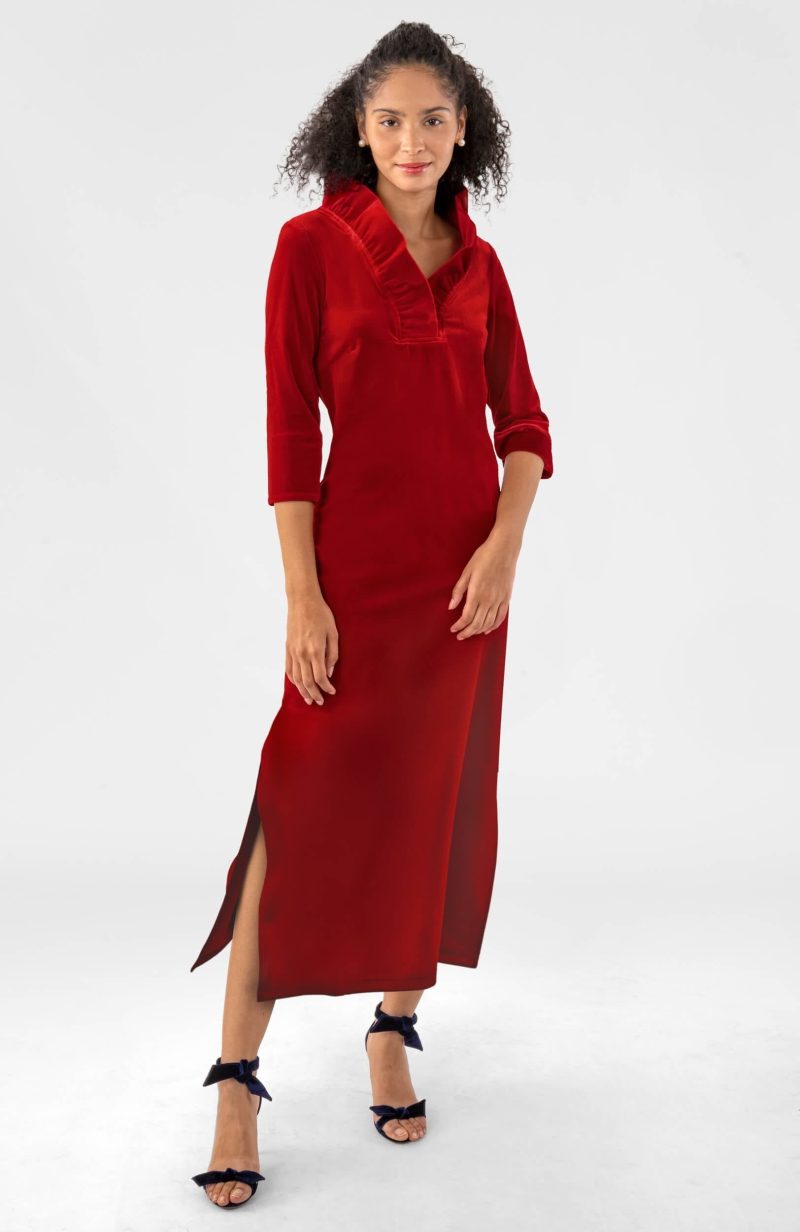 Ruffneck Midi/Maxi Dress - Silky Velvet (Pre-Order) Red