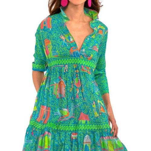 Cotton Tear It Up Dress - Palanquin Party Turquoise