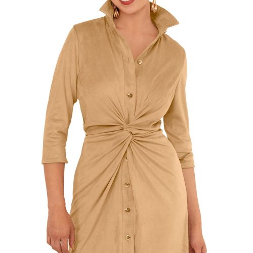 Ultra Suede Twist & Shout Dress - Final Sale Beige