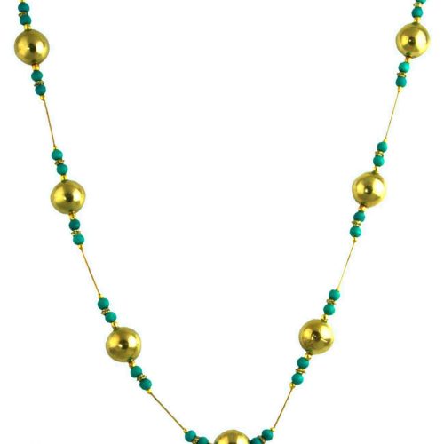 The Turquoise and Gold Round Long Beaded Necklace One Size