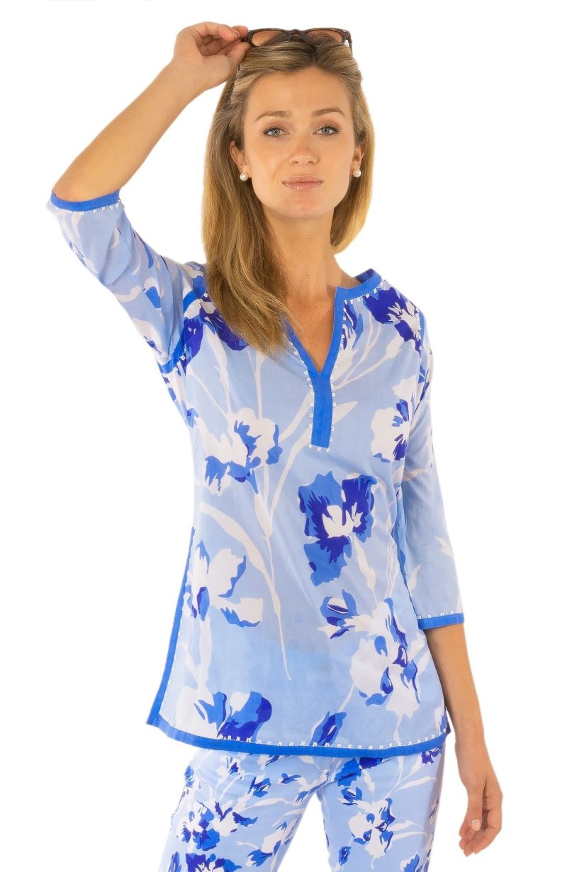 Cotton Embellished Tunic - Iconic Iris - Final Sale Blues