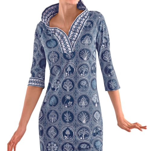 Ruffneck Dress 3/4 Sleeve - Circle of Love Navy White