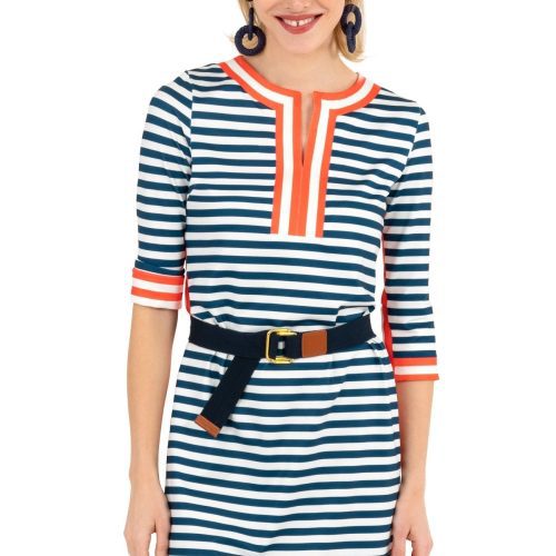 Jersey Split Neck Dress - The Hinckley - Final Sale Navy Tomato