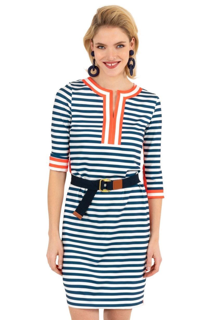 Jersey Split Neck Dress - The Hinckley - Final Sale Navy Tomato