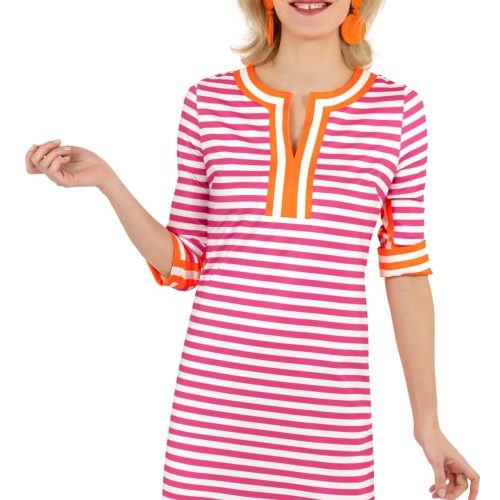 Jersey Split Neck Dress - The Hinckley - Final Sale Pink Orange