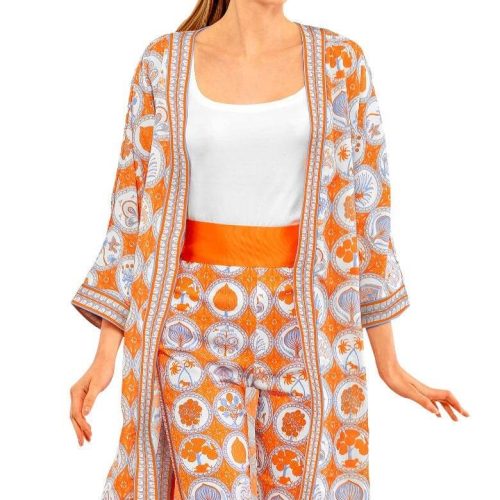 Poly Crepe Kimono - Circle of Love Orange Peri