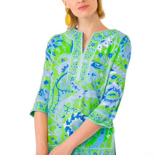 Cotton Split Neck Tunic - Magic Carpet Green Blue