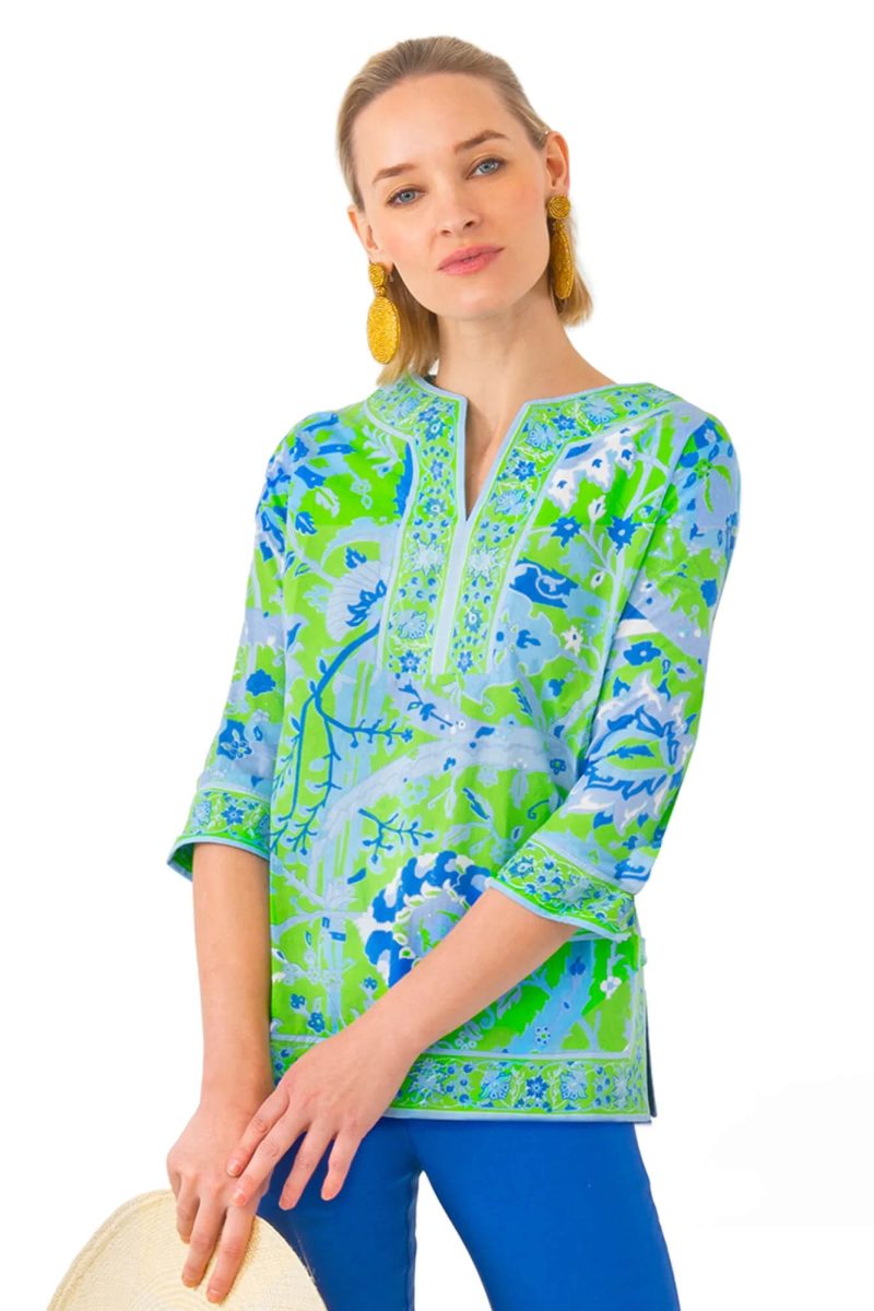 Cotton Split Neck Tunic - Magic Carpet Green Blue