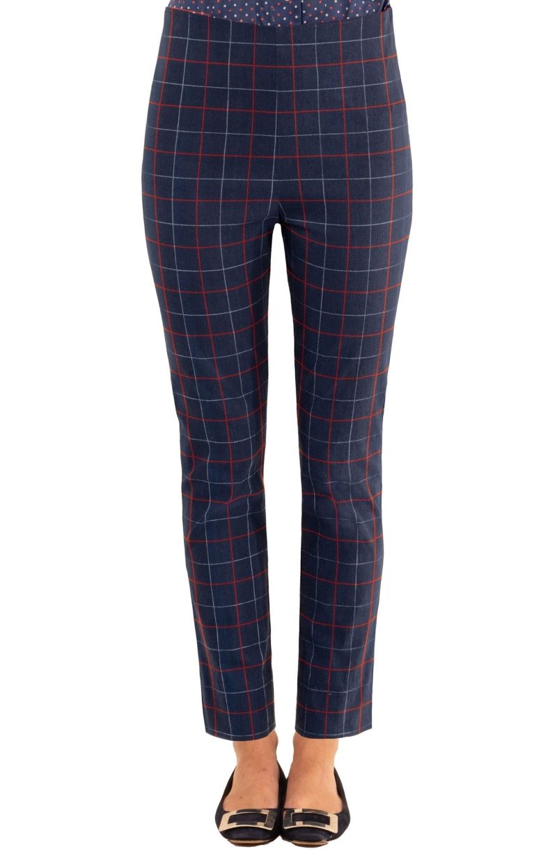 GripeLess Pull on Pants - Tattersall - Final Sale Navy