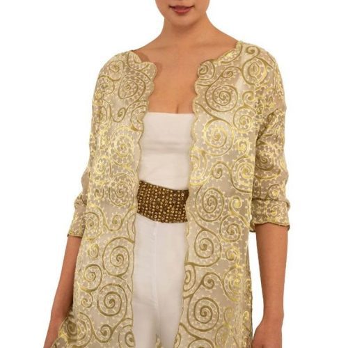 Silk Embroidered Duster Gold