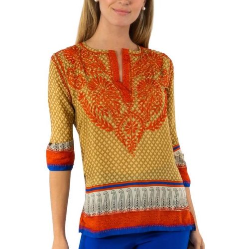 Silk Hand Embroidered Tunic - Final Sale Caramel Kick