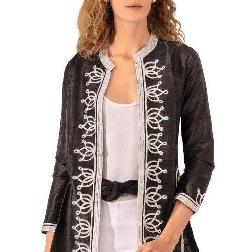 Silk Dupioni Moroccan Jacket Black