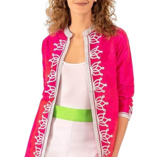 Silk Dupioni Moroccan Jacket Fuchsia