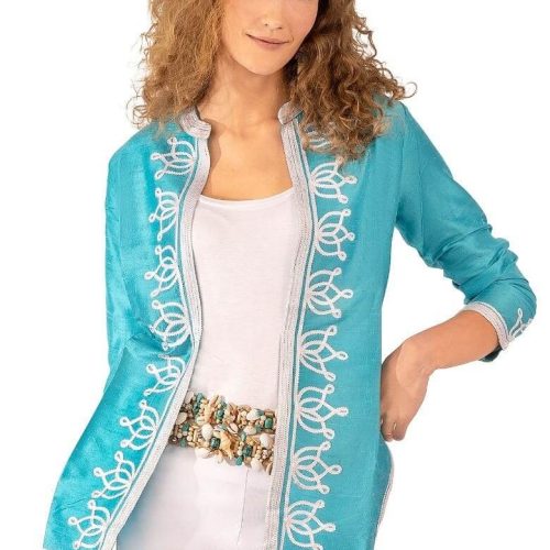 Silk Dupioni Moroccan Jacket Turq