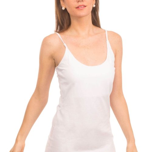 Cotton Spandex Long Cami Slip White