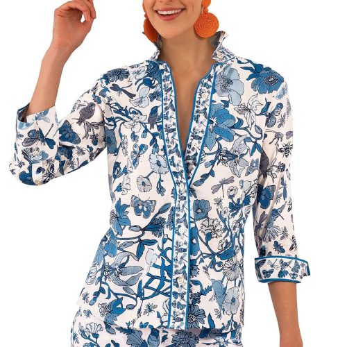 Cotton Boyfriend Shirt - Birds & the Bees - Final Sale Blues