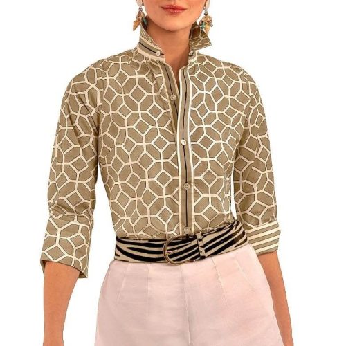 Cotton Boyfriend Shirt - Lucy In The Sky With Diamonds Khaki