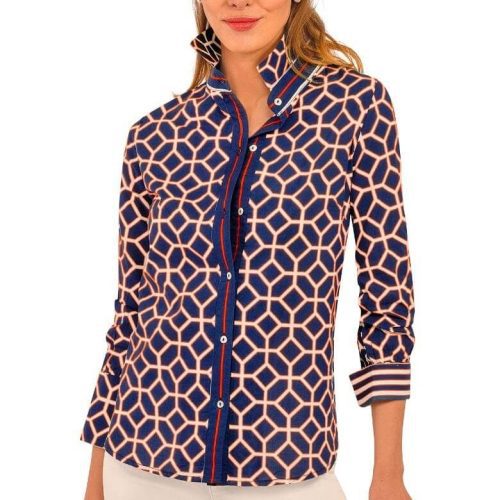 Cotton Boyfriend Shirt - Lucy In The Sky With Diamonds Navy