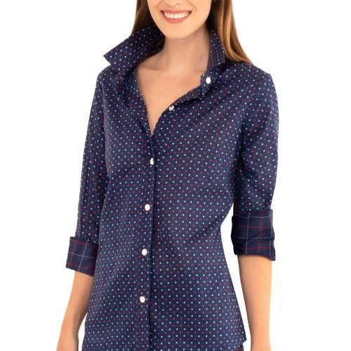 Boyfriend Shirt - Polka Dot - Final Sale Navy