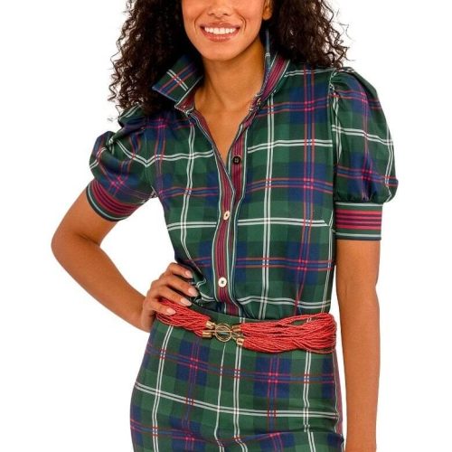 Puff Sleeve Top - Middleton Plaid Green