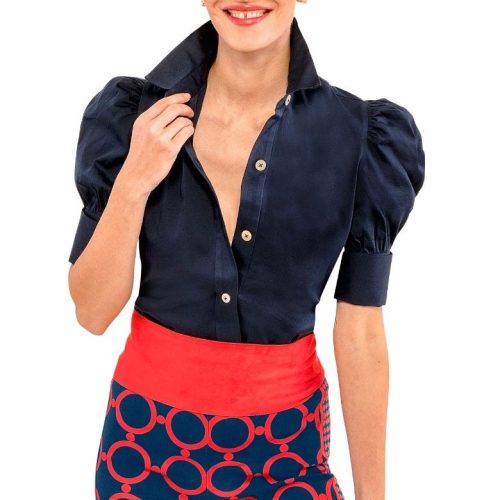 Puff Sleeve Top - Solid Navy