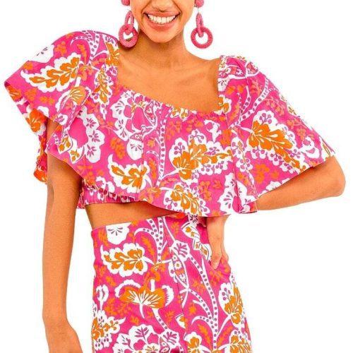 Ruffle Dreaming Top - Flora Pink Orange