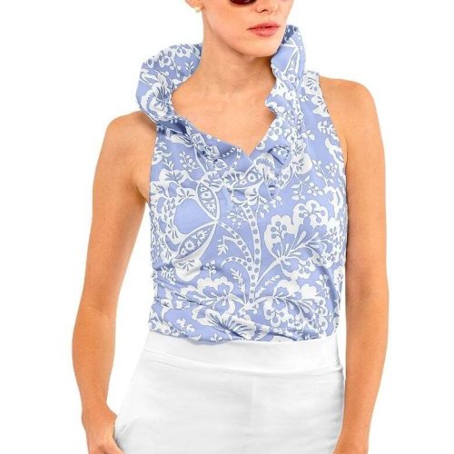 Ruffneck Sleeveless Top - Flora Periwinkle