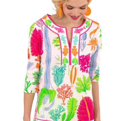 Split Neck Tunic - Sea Sway - Final Sale Brights