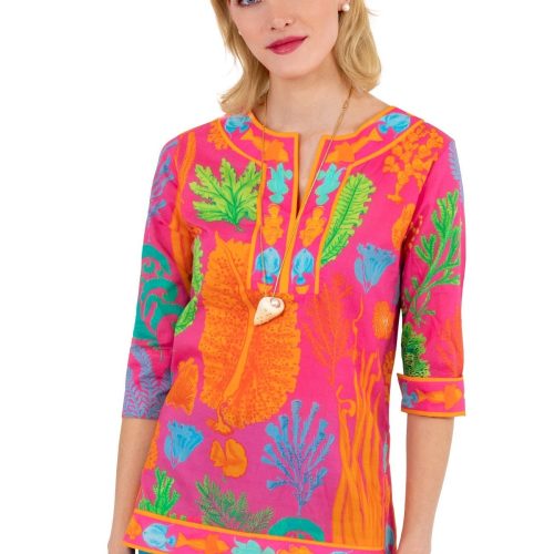 Split Neck Tunic - Sea Sway - Final Sale Pink