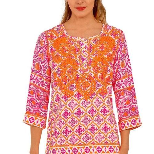 Silk Hand Embroidered Tunic - East India Pink Orange