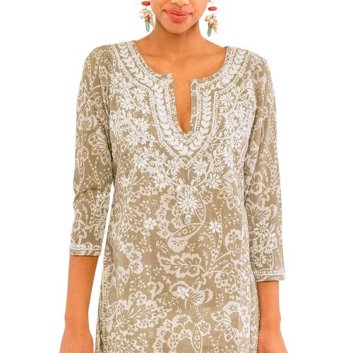 Embroidered Tunic - Flora Khaki