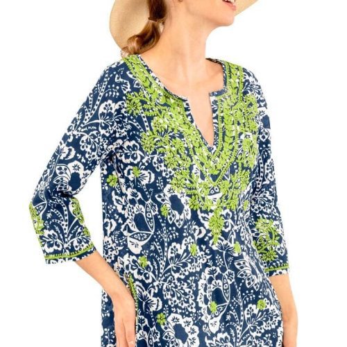 Embroidered Tunic - Flora Navy