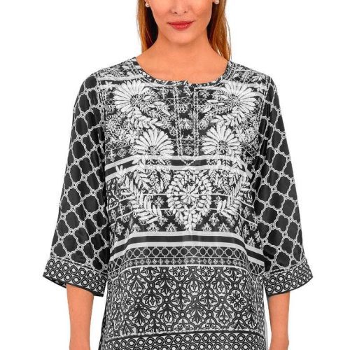 Silk Hand Embroidered Tunic - Wall of Secrets Black White