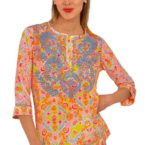 Silk Hand Embroidered Tunic - Watteau Lime Pink