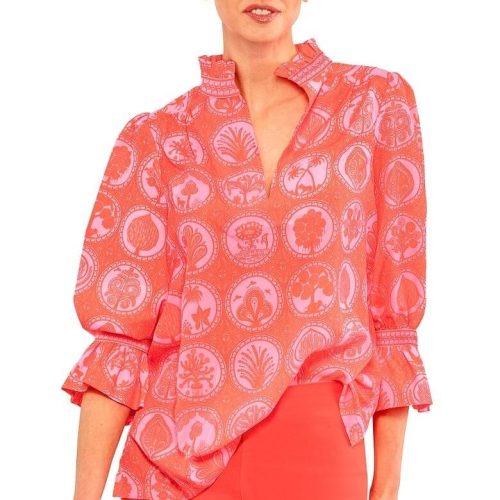 Ruffleneck Tunic - Circle of Love Pink Red