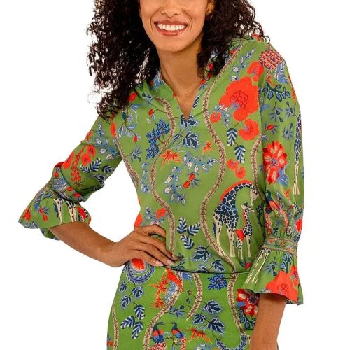 Ruffleneck Tunic - Jungle Symphony Olive