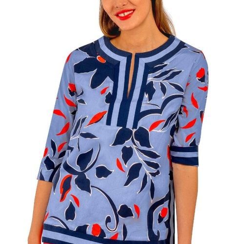 Cotton Split Neck Tunic - Full Bloom Periwinkle