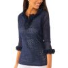 Eyelet Split Neck Top - Zelda - Final Sale Navy