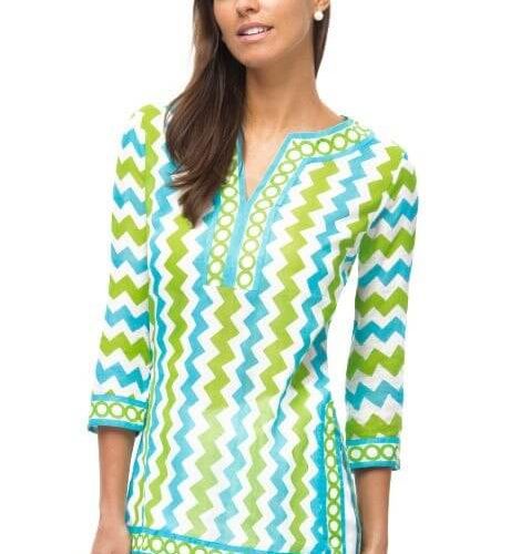 Split Neck Tunic - Zig Zag - Final Sale Blues